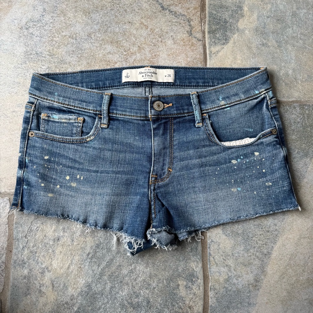 Abercrombie & Fitch Y2K 2000s Blue Paint Splatter Cut-Off Vintage Jean Shorts‎ 2